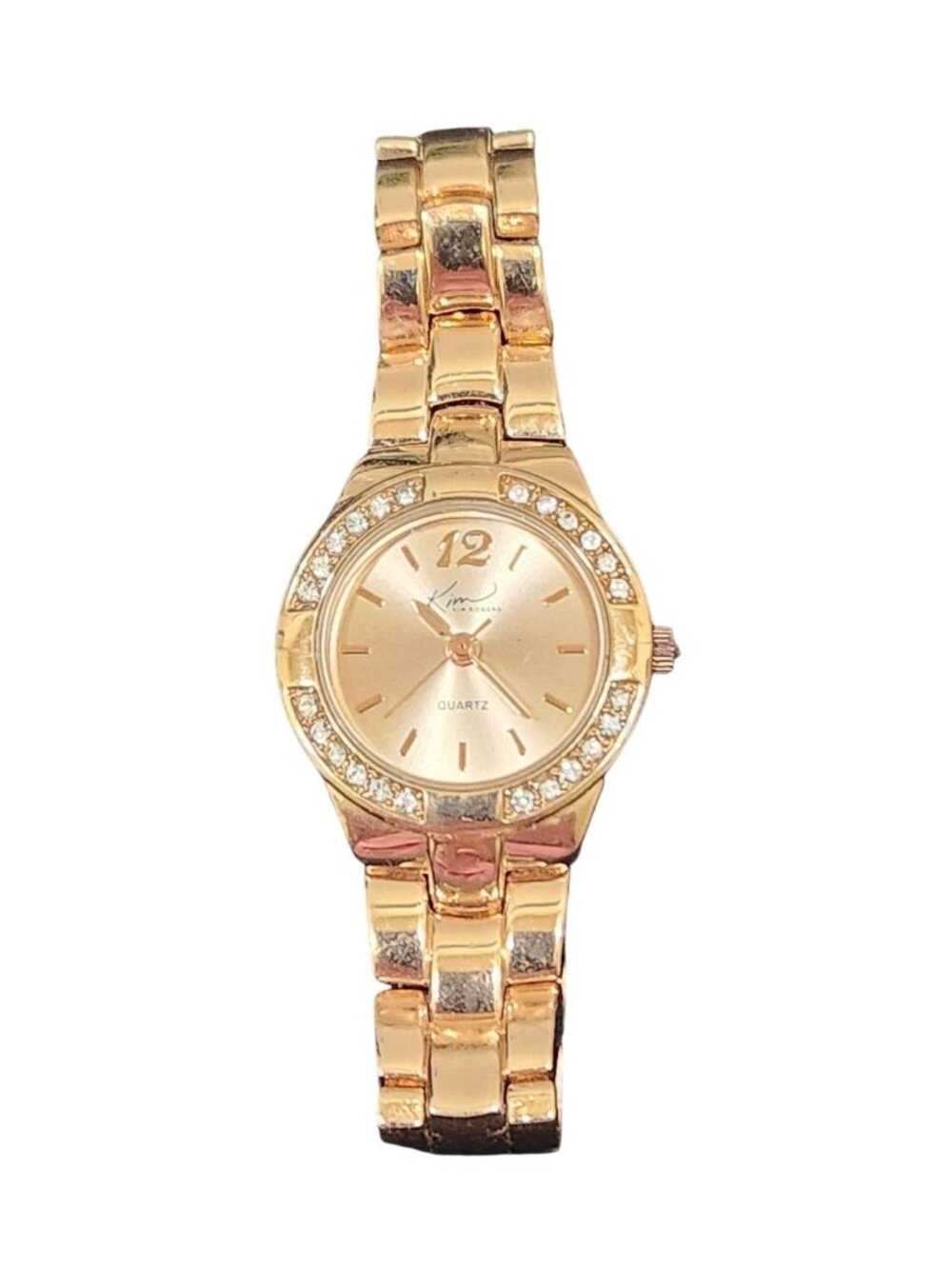 Kim Rogers Gold-Tone Quartz Watch With Rhinestones & Link Bracelet Design